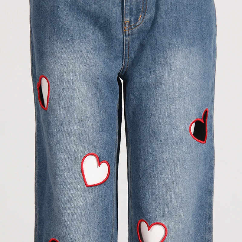 ★2025SS新作★RONRON★HEART EMBROIDERY BOOTSCUT DENIM PANTS RONRON BACK HEART STITCH POCKET BOOTSCUT DENIM PANTS LIGHT