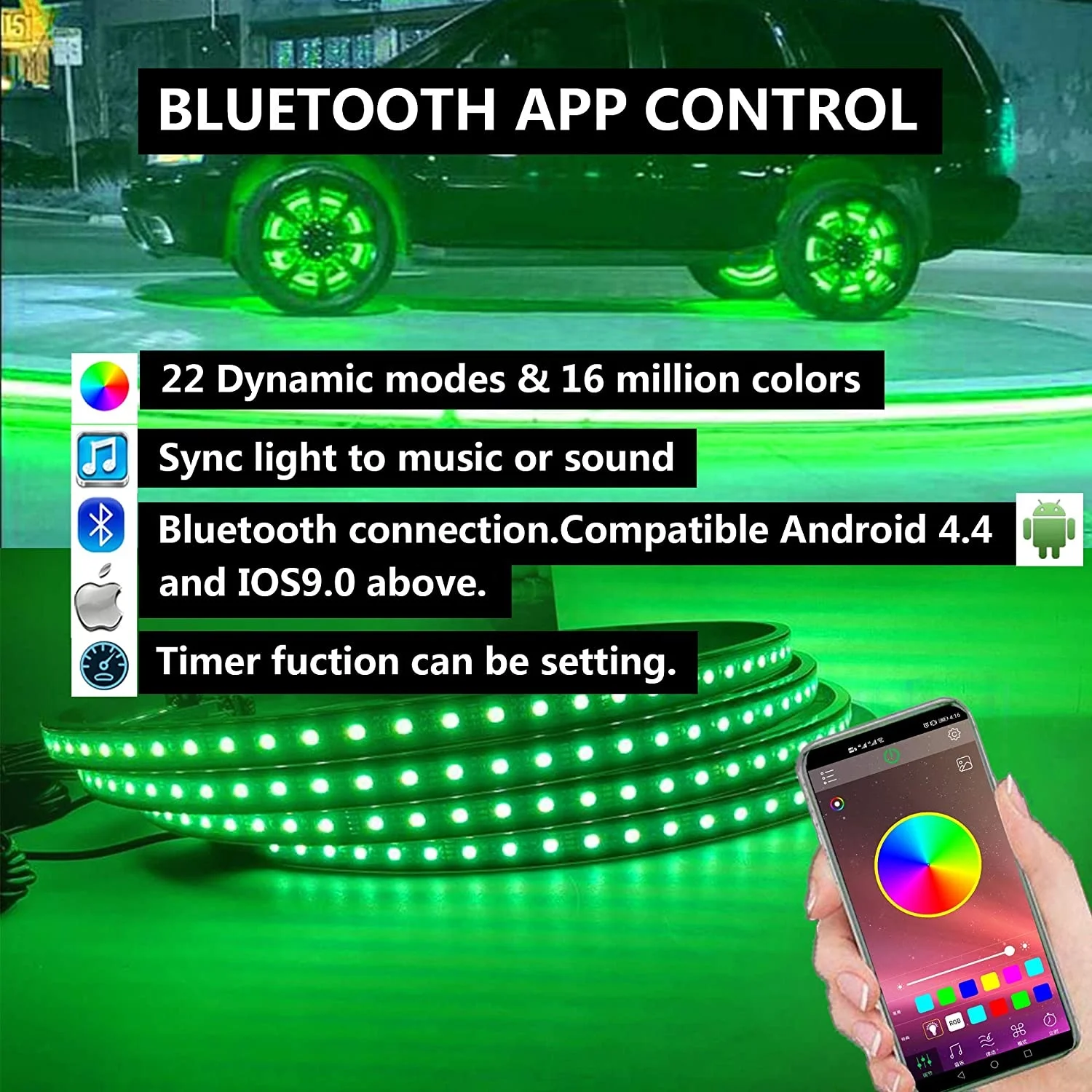 17.5 inch rgb car tire wheel light 312 LED Dream Colors led wheels lights  Blue-tooth Rim Lights For Truck