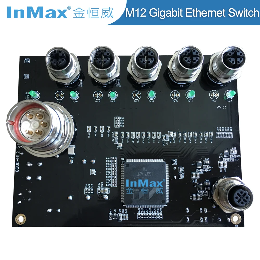 InMax Manufacturer M12 Switch and M12 Network Cable 8 Pin Full Gigabit 5 Ports Railway Ethernet Switch
