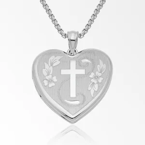 Silver Pendant Necklace 925 Sterling Silver Jewelry for Women Custom Initial Heart Locket Religious Cross Charm