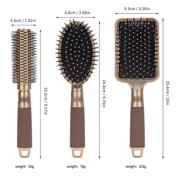 Women Round Gold Hair Scalp Massage Comb Nylon Curly Detangle Hair Brush Comb For Salon