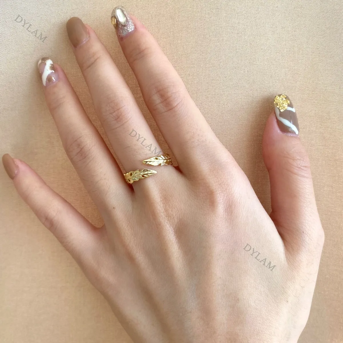 KAKODIY Popular INS 18K Gold Plated Open Loop Leaf Shape 925 Sterling Silver Adjustable Size Fashion Ring, Suitable for Women's Daily Wear detail 4