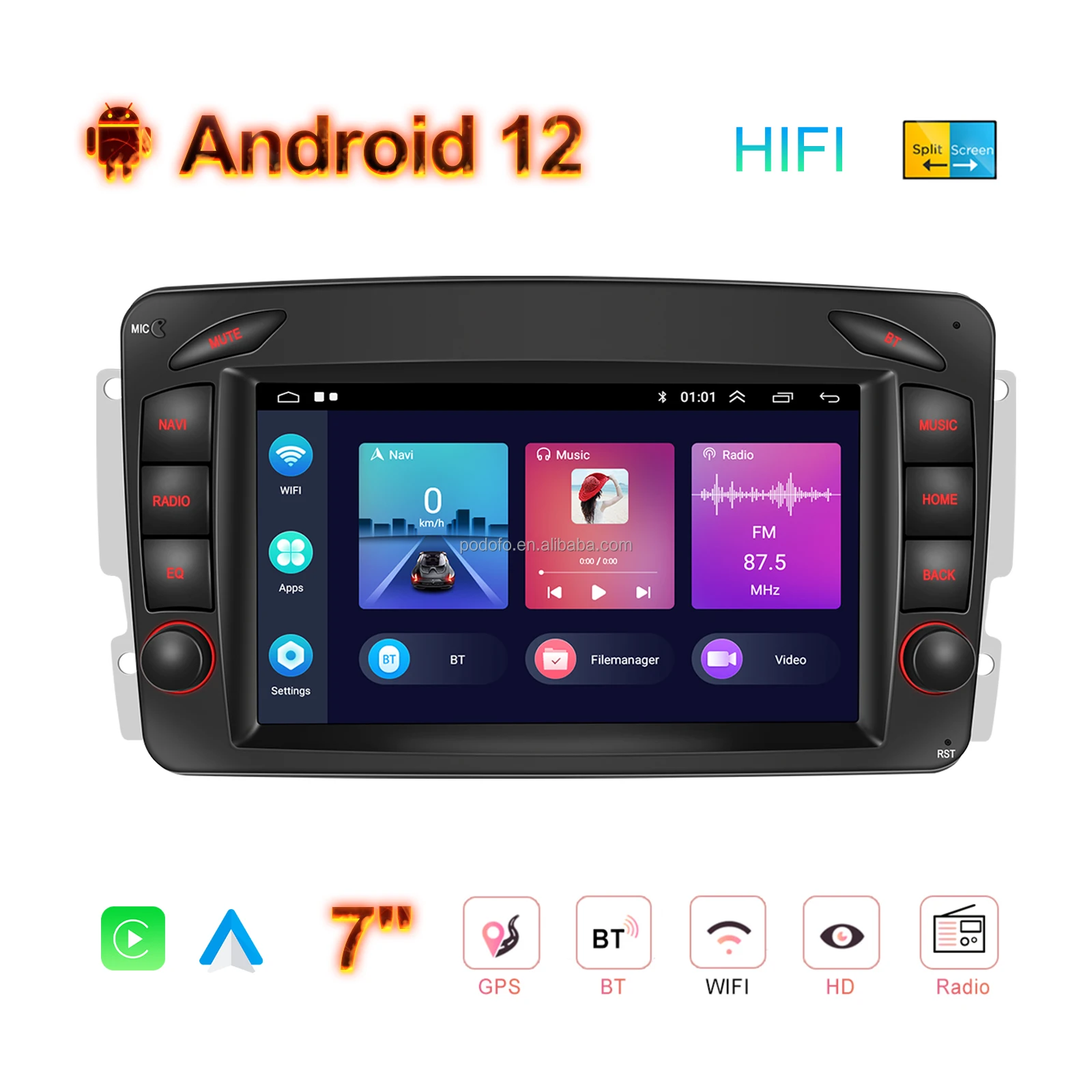 Автомагнитола Podofo Android 2 + 32G 7 дюймов Carplay Android Auto GPS RDS  HIFI с камерой AHD для Mercedes-Benz W209| Alibaba.com