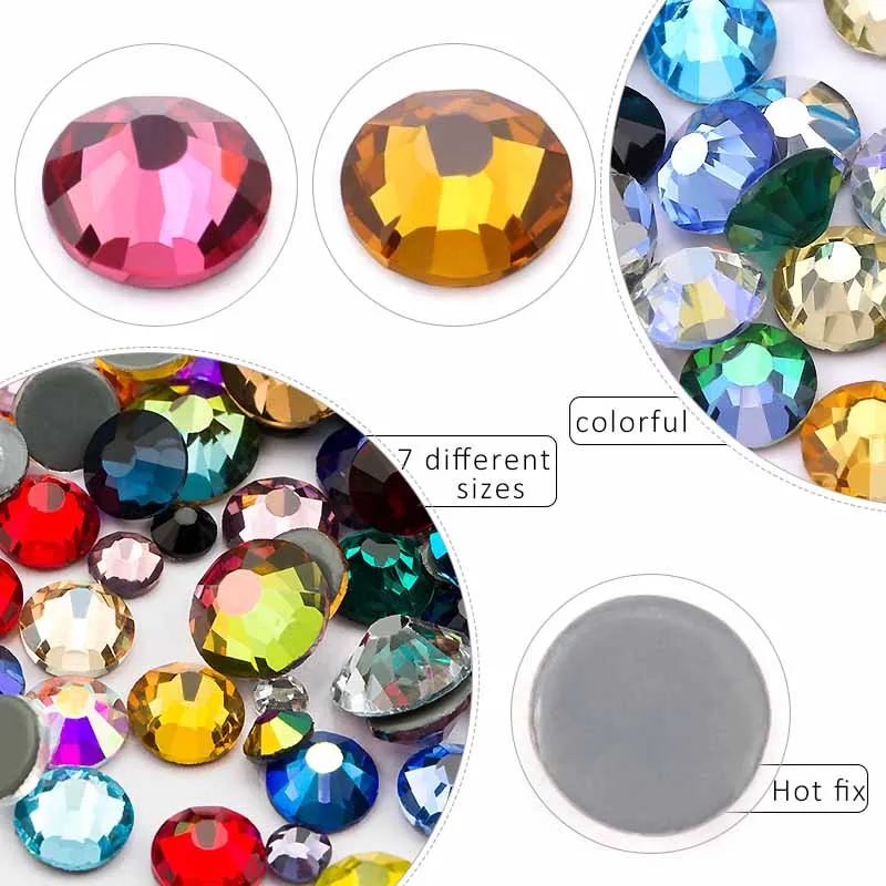 SS6-SS30 Multi-color AB Hot Fix Rhinestone Super Glitter Strass Iron on Crystal Rhinestones for Art Dress Cloth Accessory