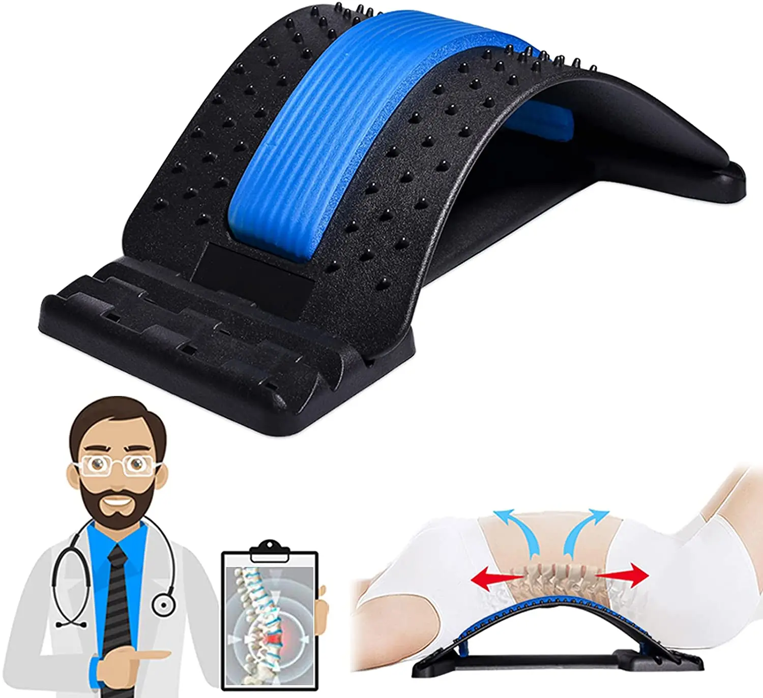 Adjustable Back Massage Stretcher, Lumbar Back Pain Relief Device