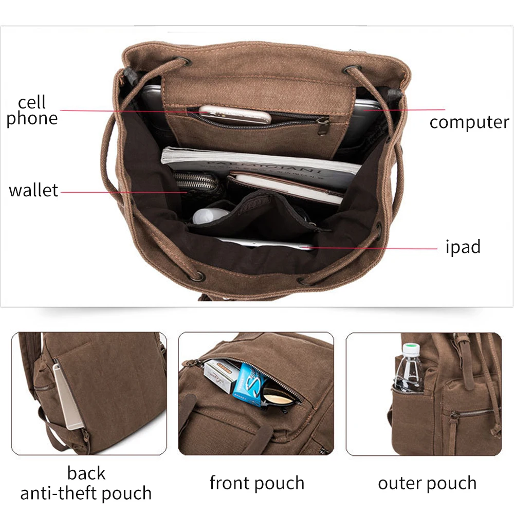High Quality Canvas Vintage Backpack Supplier Unisex Outdoor Travel Backpacks College Bag Wholesale Retro Backpack Mochila 6 High Quality Canvas Vintage Backpack Supplier Unisex Outdoor Travel Backpacks College Bag Wholesale Retro Backpack Mochila - Image 6