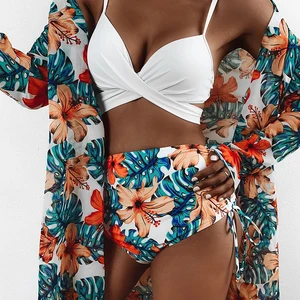 2026 New Women High Waist 3 Piece Set Sexy Fashion Bikini Swimsuit Eco-friendly UV Protection Beachwear