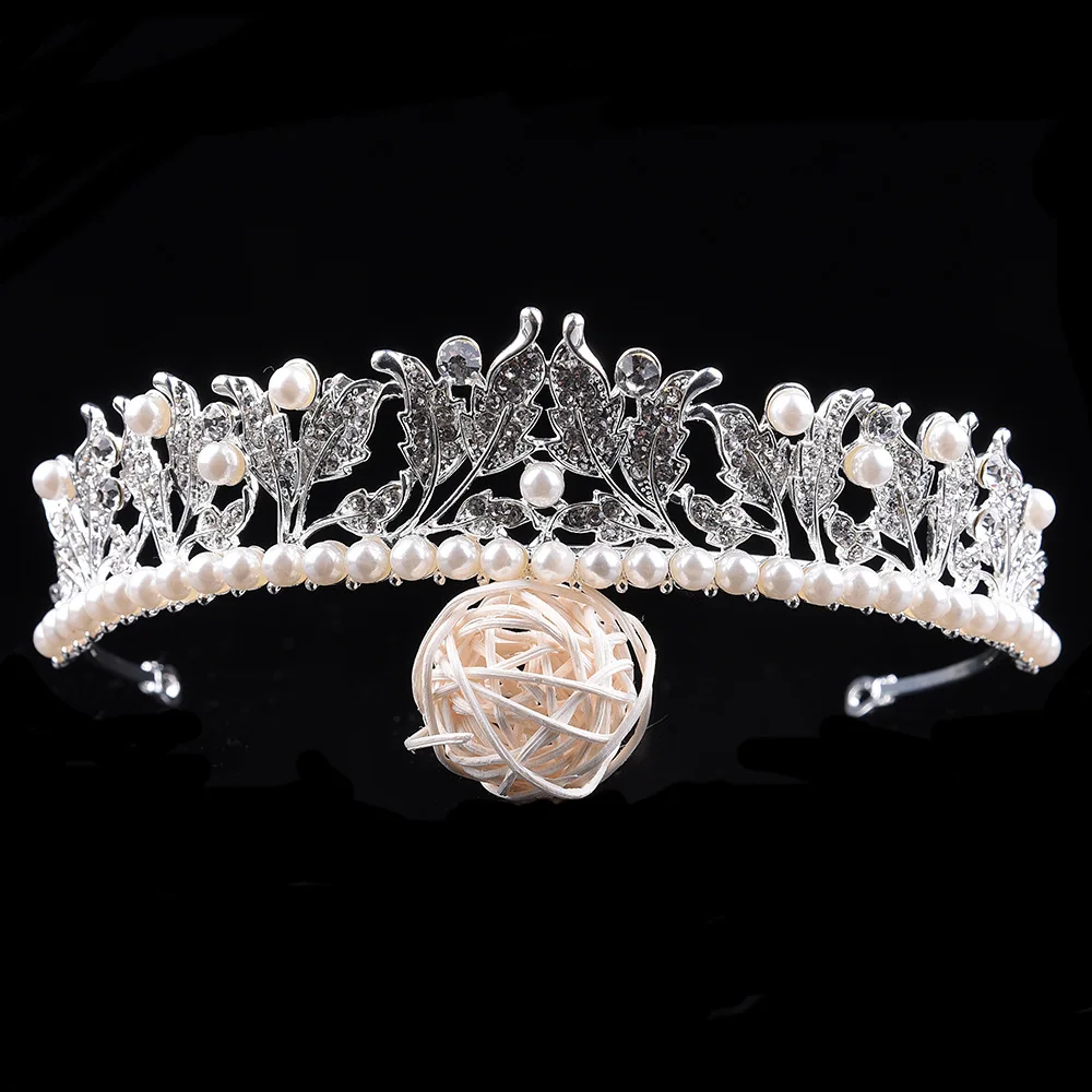 ZHG1067, оптовая продажа, модная корона принцессы с листьями, свадебная корона со стразами и жемчугом, свадебные головные уборы