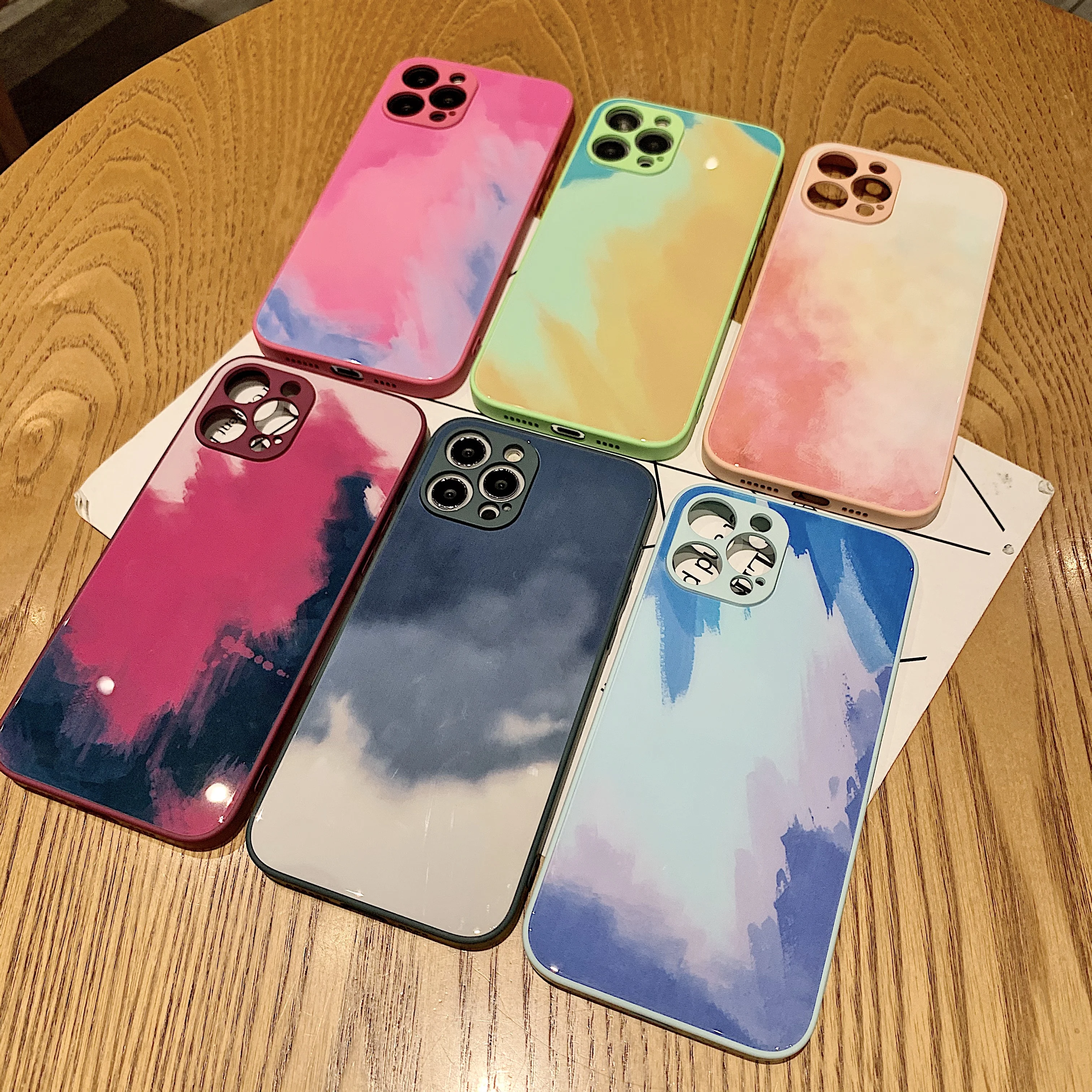 Fashion Ultra-thin Watercolor Liquid Silicone Glass Phone Case for iPhone 11 PRO MAX
