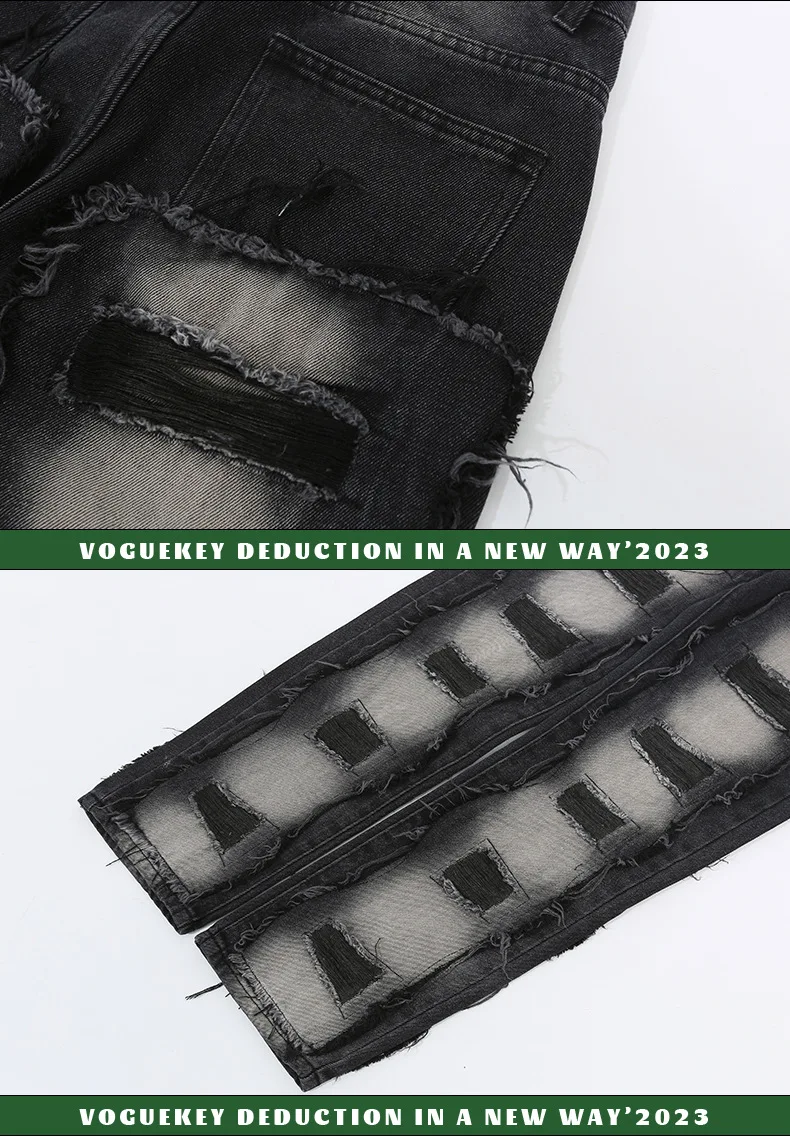 American Street Vintage Hole Patchwork Custom Denim Pants Male Denim Jeans Man Men's Jeans Men