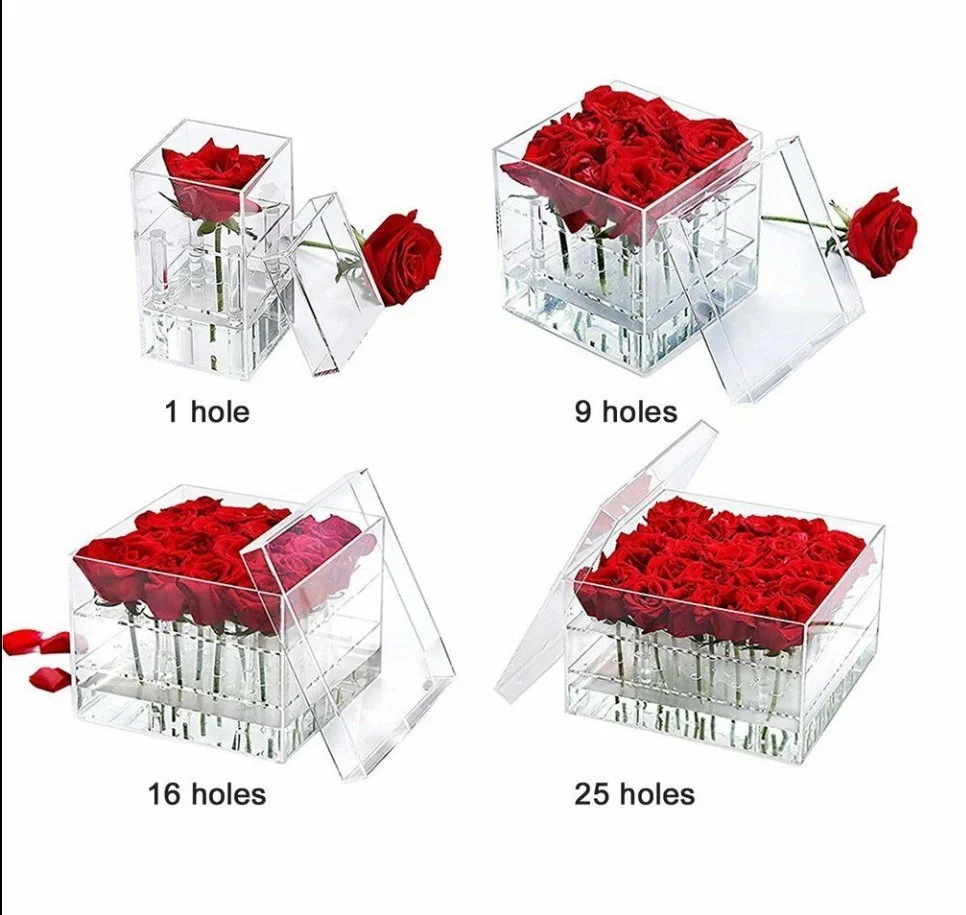 Custom Clear Acrylic Flower Display Case 12 Holes Rose Preserved Box