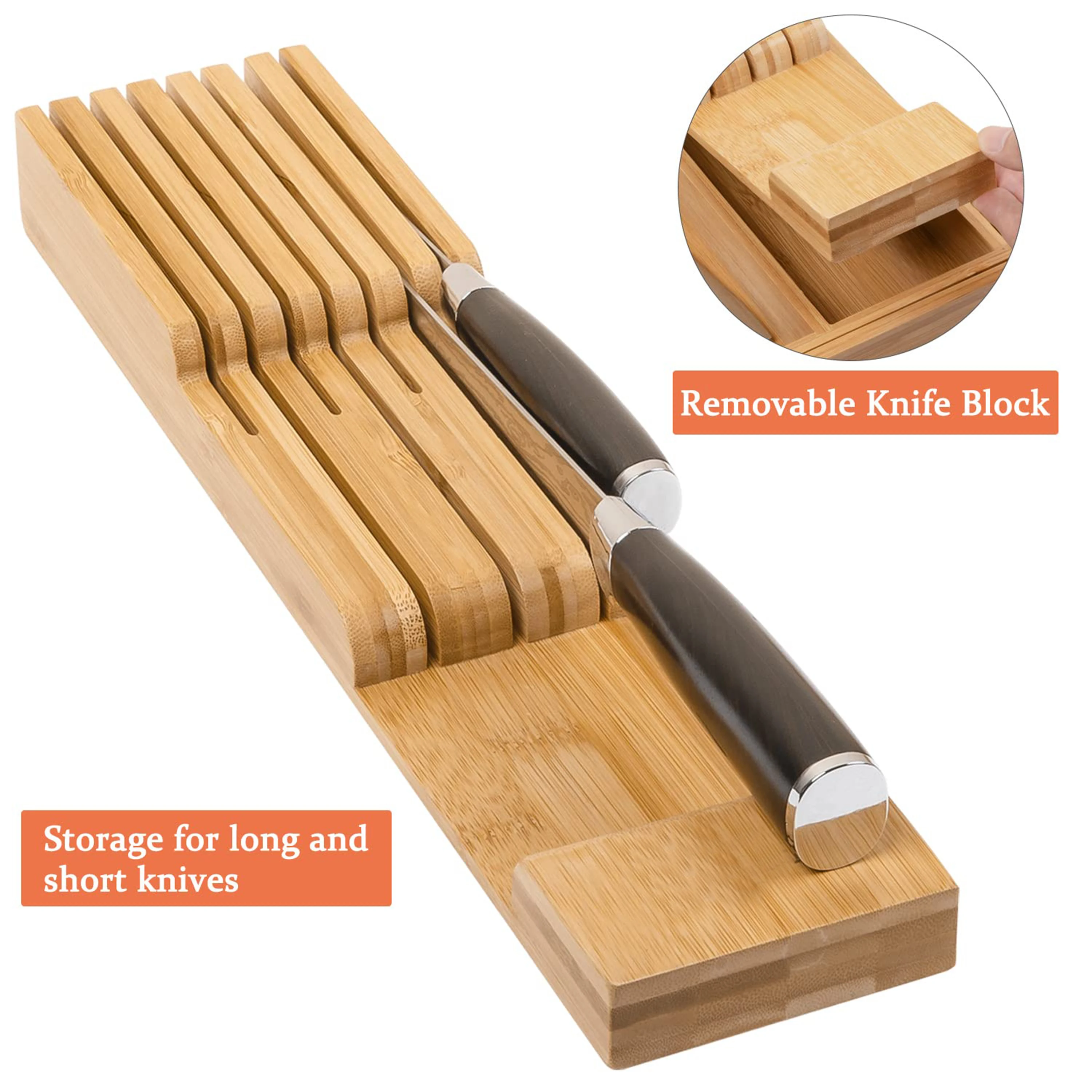product expandable bamboo drawer organizer removable knife block 8 compartments kitchen silverware cutlery tray utensil storage divider-5