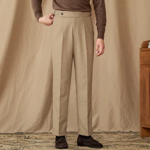Autumn and Winter Men's 40% Wool Herringbone High Waisted Thick Warm Casual Naples Draped Suit Pants for Men
