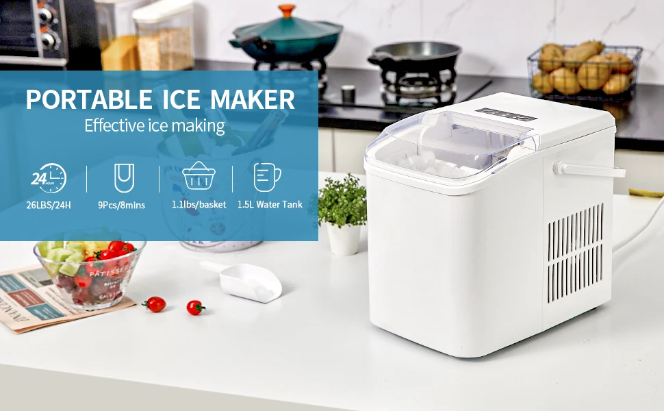 27lbs/24hrs Mini Ice Maker Fast Cube Countertop For Home/office/bar 110v Electric Portable Ice