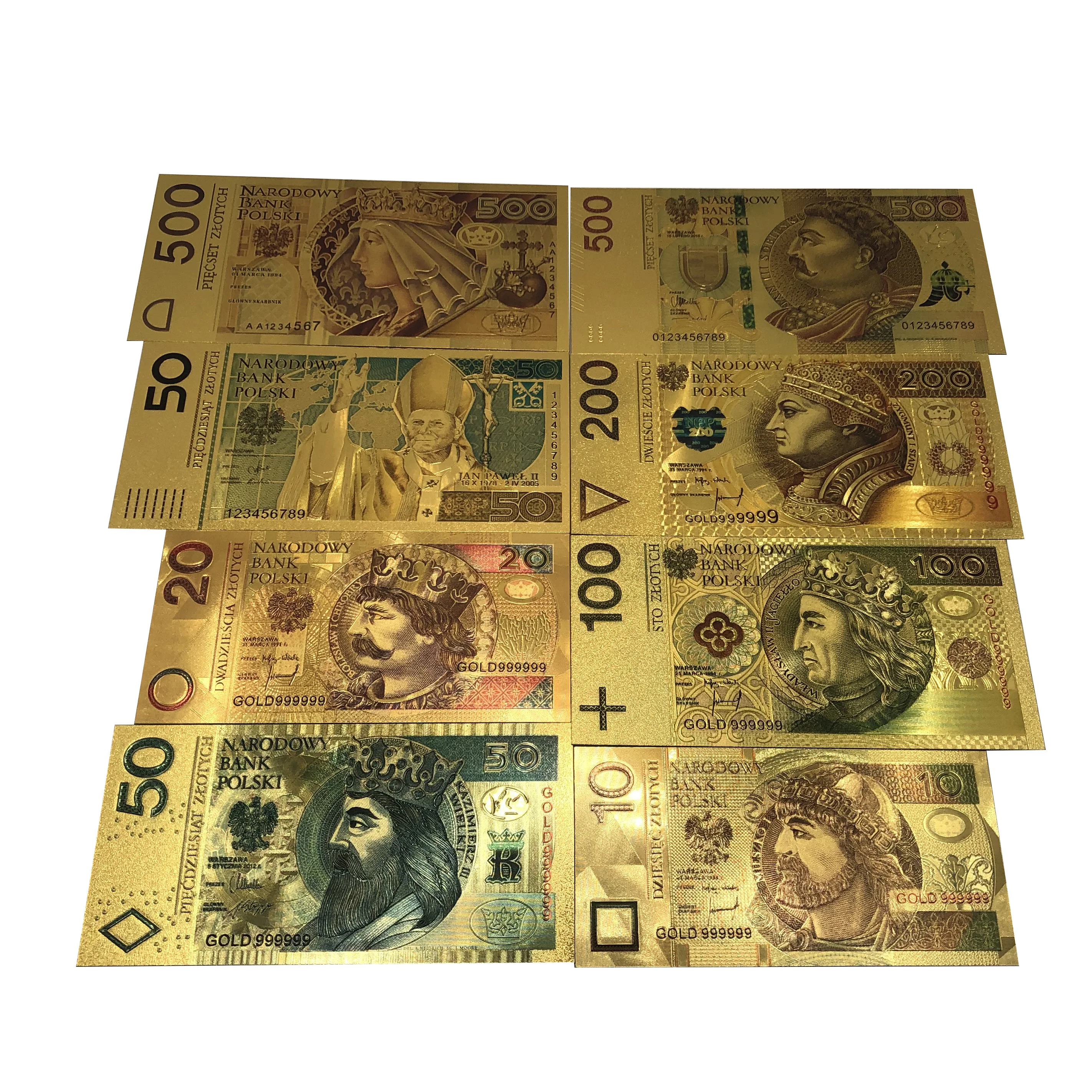 KL波兰教皇约翰保罗二世纪念馆10 20 50 100 200 500 PLN镀金波兰钞票，用于收藏和纪念品礼物