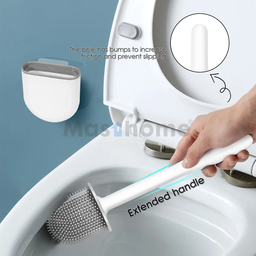 Mathome  New Design Soft TPR Rubber Flat Head Toilet Brush Long Handle Silicone Toilet Cleaning Brush for Bathroom