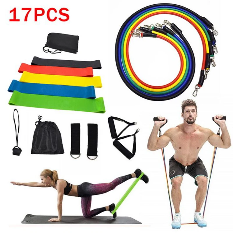 17 Piece/set Resistance bands Gym Door Pull Ankle Yoga At Home Fitness Bands