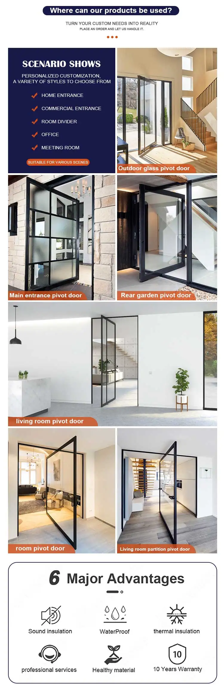 Commercial Custom Modern Design Pivot Door Exterior Interior Glass ...