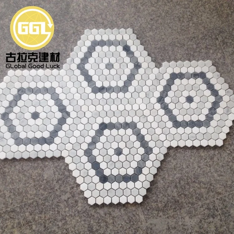 Carrara White And Gray Marble Mini Hexagon Mosaic Tile For Interior Wall supplier