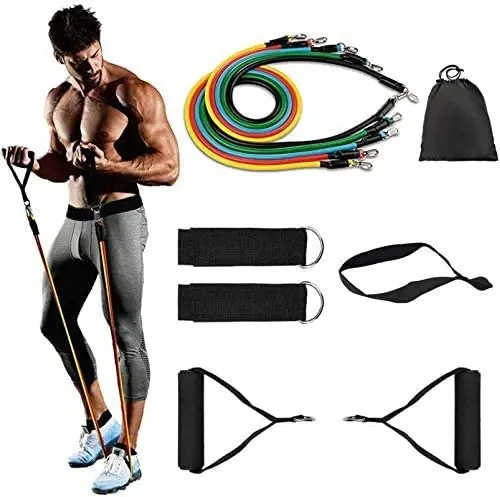 5 Levels Heavy Duty Adjustable Gym Fitness Workout Elastic 11pcs Latex Resistance Bands Tube Set