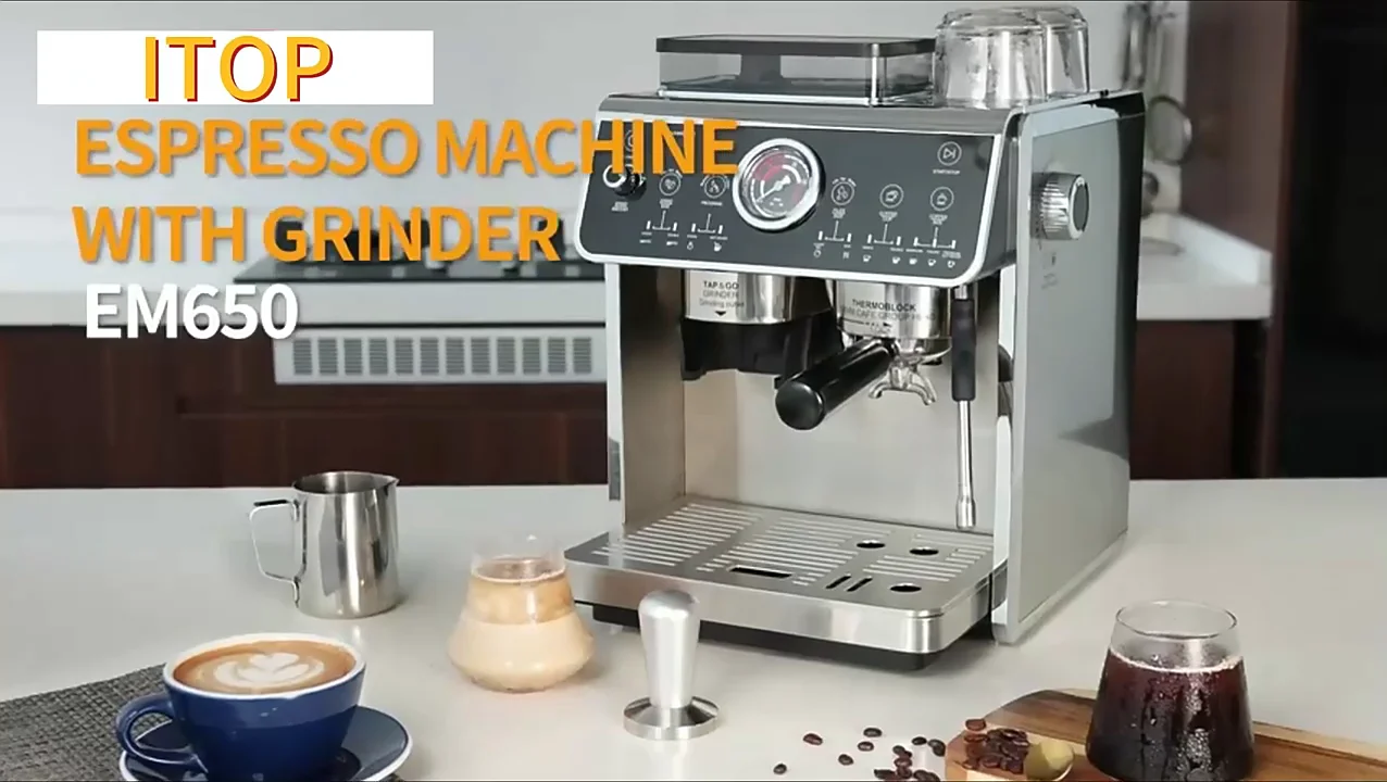 Semiauto Espresso Coffee Machine With Integrated Bean Grinder & Steam Wand Pid Intelligent Temp