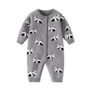 Kids Boy Girl Panda Pattern Long Sleeve Romper for Babies Soft Cotton Cartoon Knitted Romper Infant Knit Sweater Jumpsuit