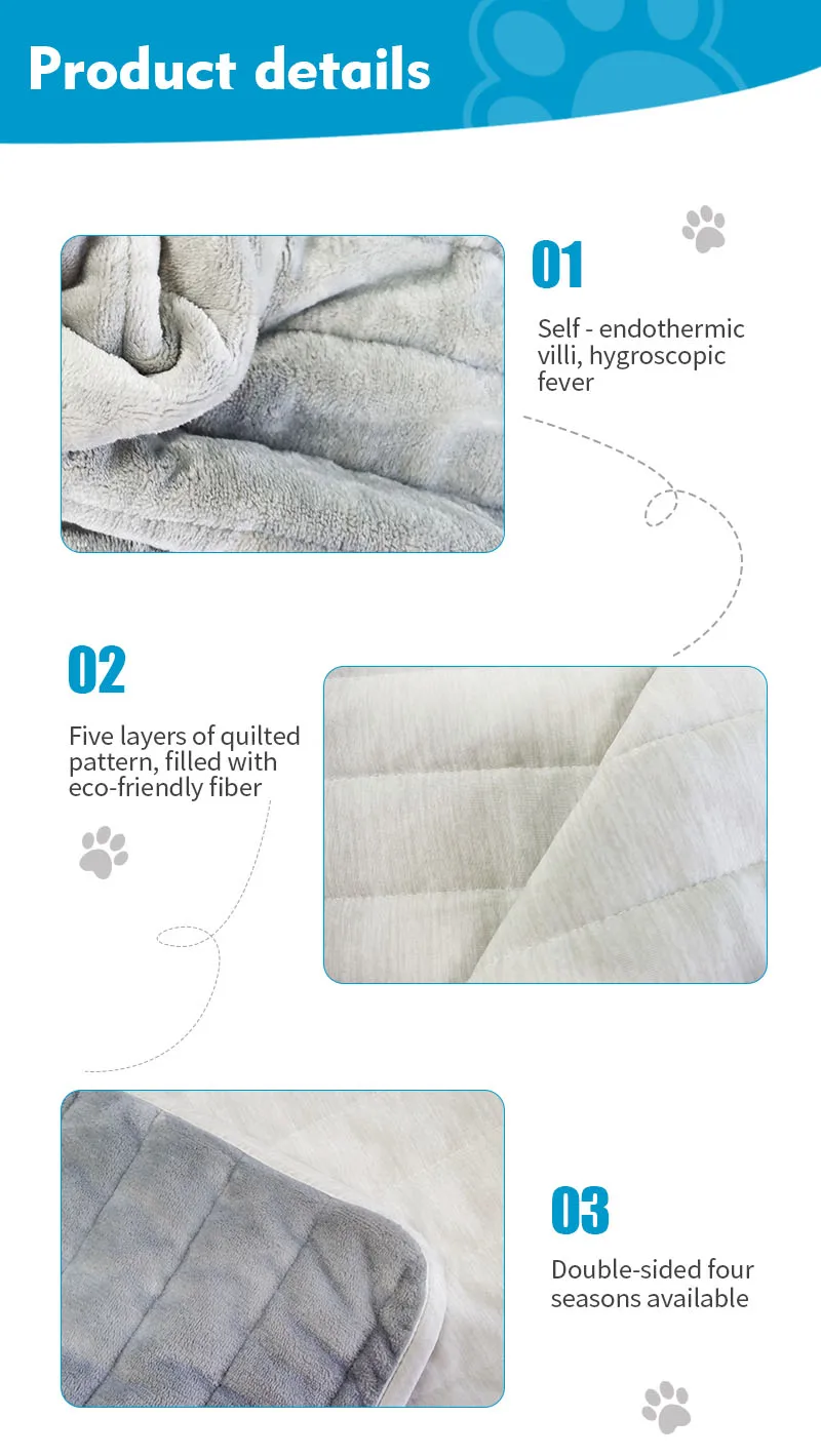 Wholesale ultra soft and comfortable cooling machine washable grey quilted Pet blankets dog bed details