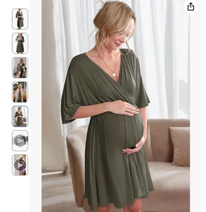 New Summer Postpartum Style Plain Color Nursing Short-Sleeved Tummy-Brace Slimming and Fitting Tight Dress for Pregnant Women