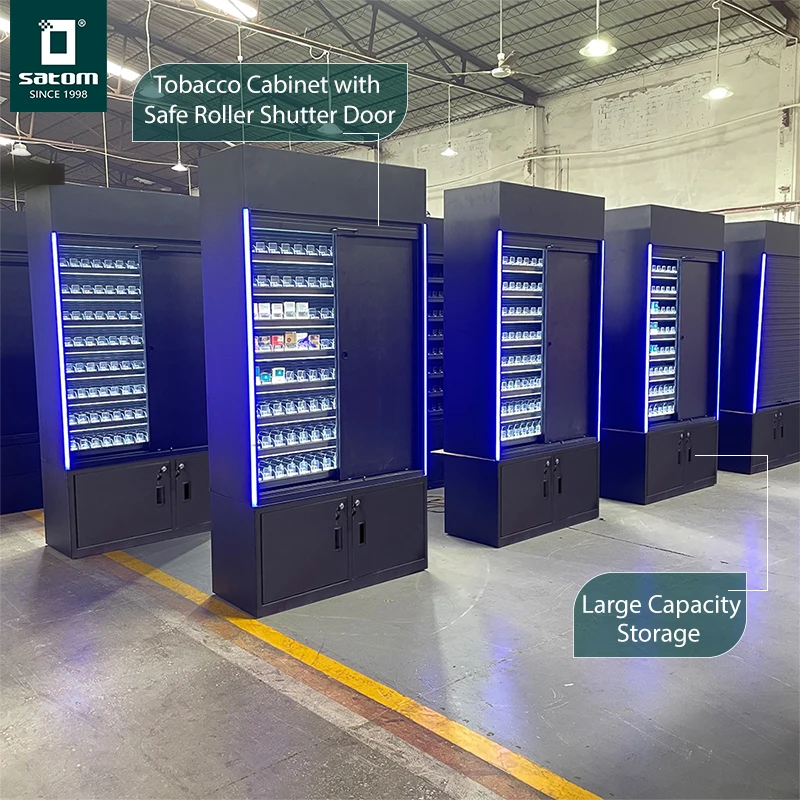 cigarette cabinet shutter Anti-theft Lockable Door Metal Smoke Display Tobacco Cabinet with Roller  Shutter for Various Sizes Cigarette Boxes