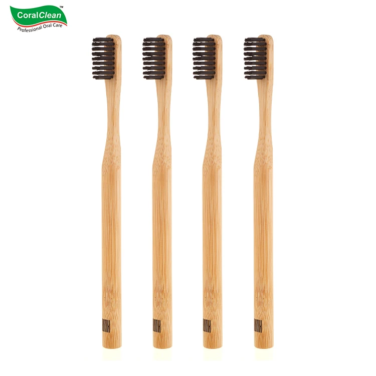 CoralClean Engraving Printing Private Label Brand Names Round Handle Bamboo Natural Organic Economical Toothbrush