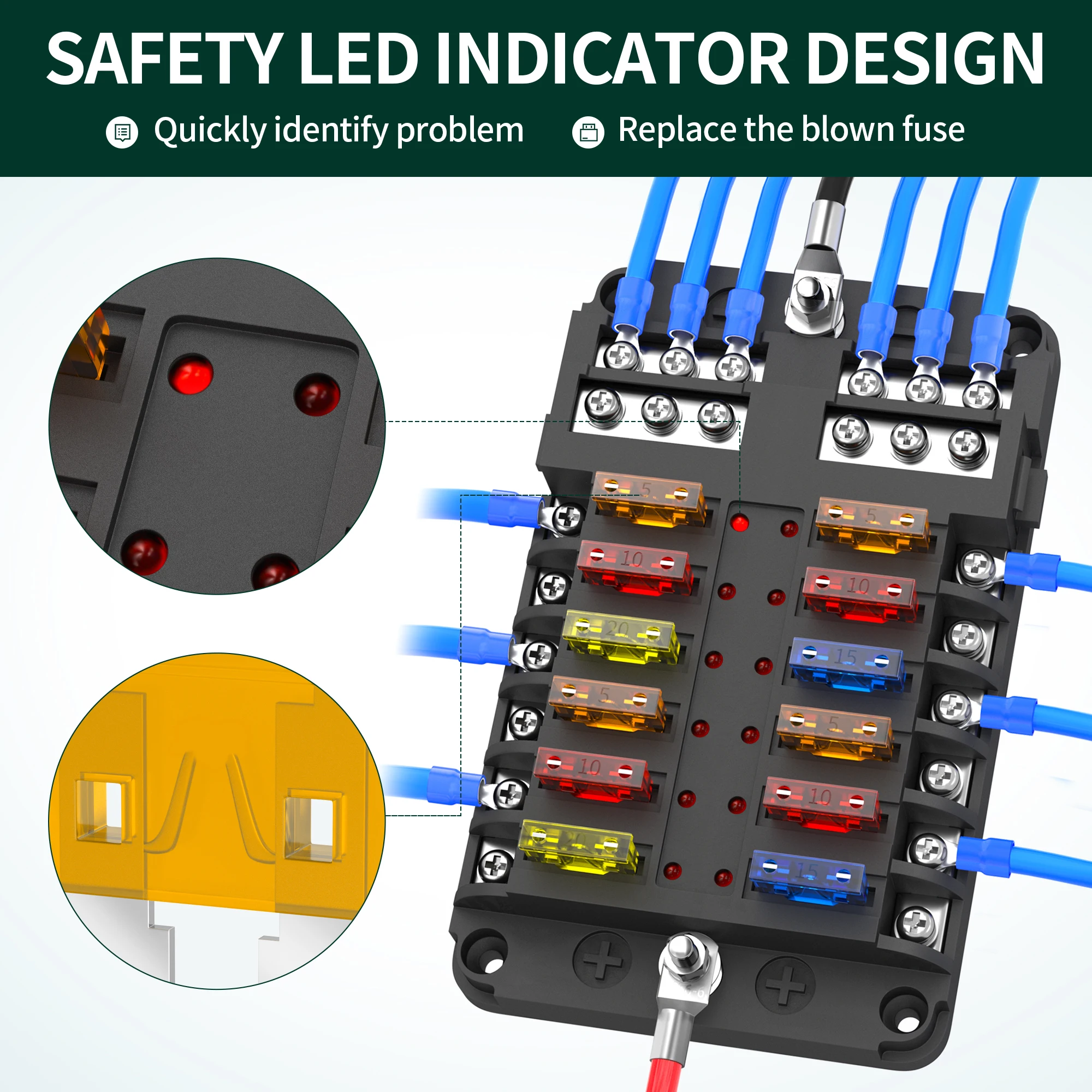 12V scatola di relè del fusibile, 4 pin impermeabile 6 relè 11 ATC ATO fusibili blocco relè con staffa Z, blocco fusibili relè per auto camion automobilistico
