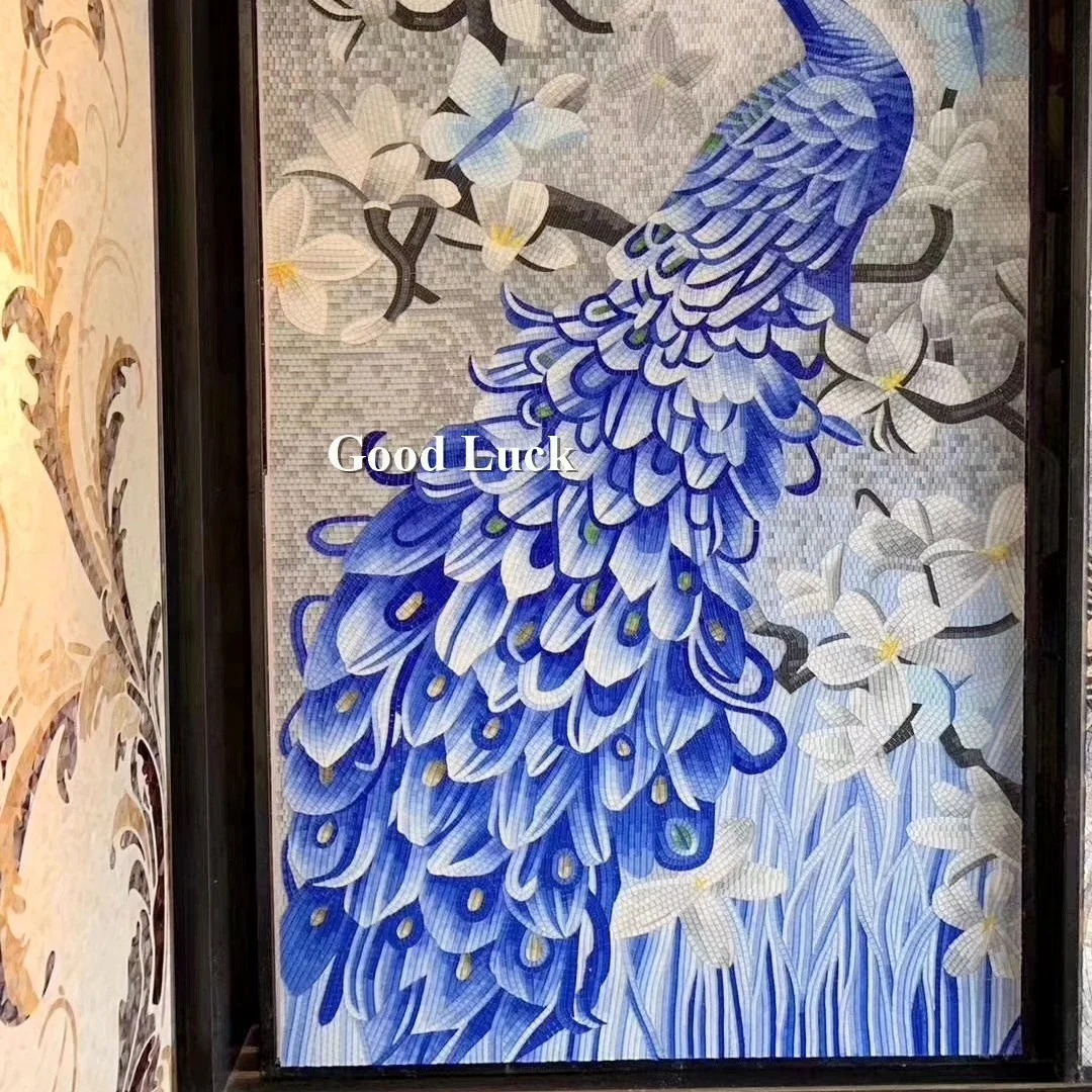 自作絵画 クジャク ハート 手作りの中国風孔雀、壁の装飾のための鳥のテーマアートモザイク