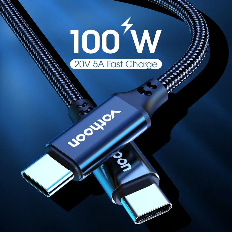 Wholesale Nylon Braided Type C to Type C Cable 5A 100W PD Quick Charge USB C Cable for Laptop