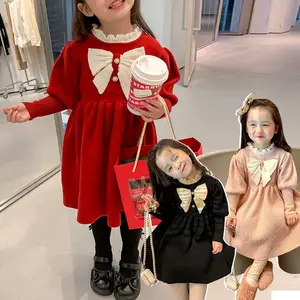 New Design Winter New Year Casual ODM Woolen Korean Children's Girls Sweater Dress with Long Sleeve and Knee-Length