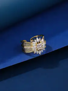 TOKE Classic Women's Engagement Wedding Gift Ring Brass Sparkling Zircon Gemstone Inlay Micro Insert Daily