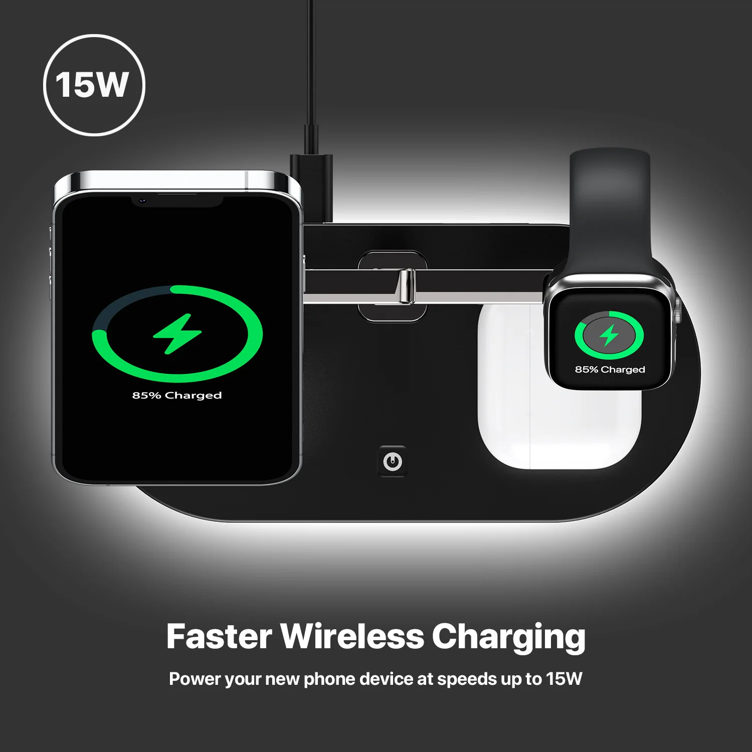 Wireless charging stand charging mobile phone watch earphone charger base quick charging 15W 5W 3W