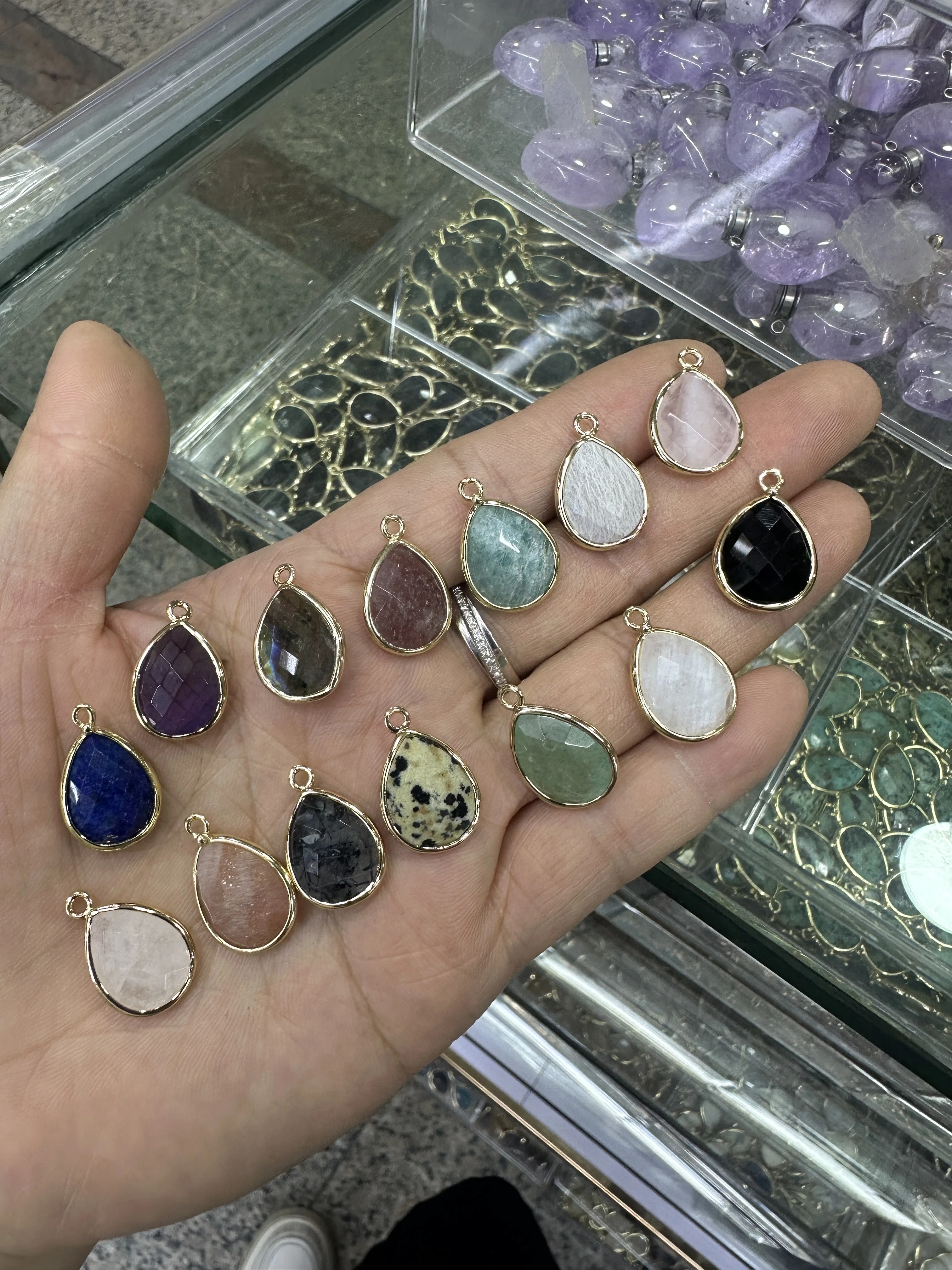 Natural Chess Cut Quartz Gemstone Charms Colors Stone Jewelry Pendant Crystal Findings Connector for Bracelets Making