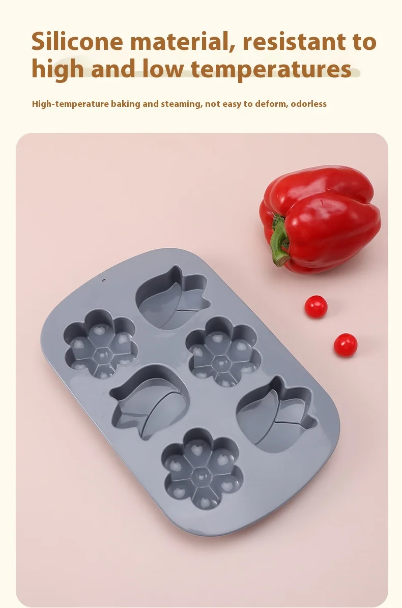 6-Hole 3D Petal Silicone Cake Mold Square Shape Square Children's Complementary Food Steaming/Baking Mold Factory in Stock factory