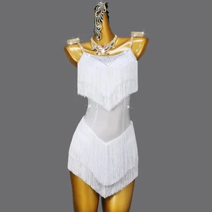 Ladies Competition Latin Dance Costume Performance Girls Latin Dance Dress Rhinestone Tassel Professional Women Latin Dress