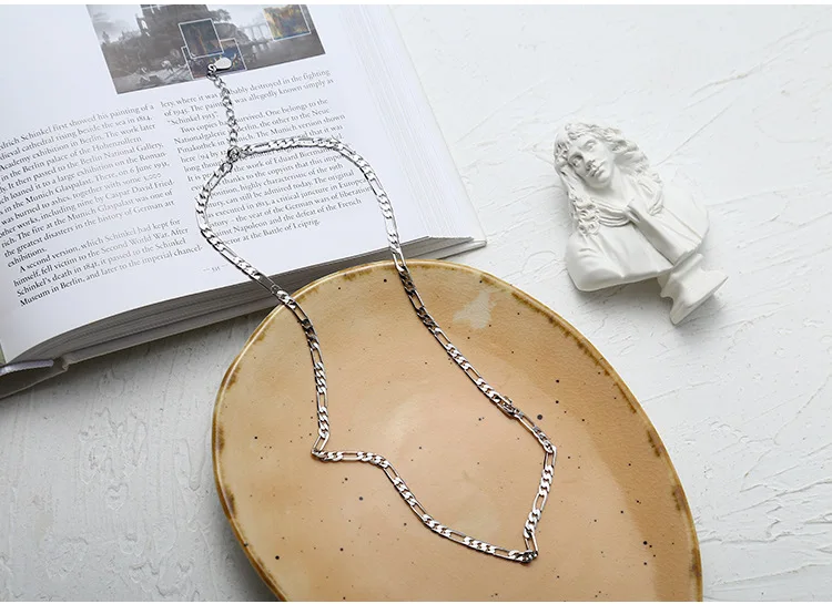 Joyever White Gold Trendy Dainty Necklace Chain Wholesale 925 Sterling Silver Figaro Chain