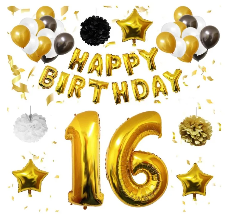 Sliver HAPPY BIRTHDAY Balloons Number 16 Balloon Gifts Kit Blue 16th Birthday Decorations for Girls Boys