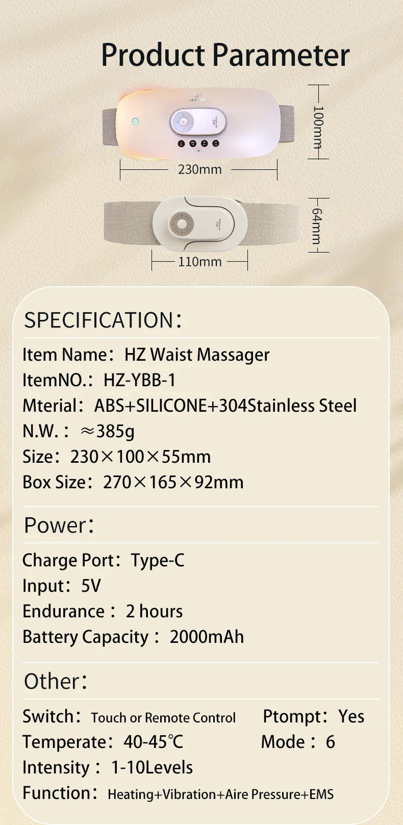 2025 Produits Gagnants lumbar, Belly, Back Massager Portable Electric Heating Pad Waist Massager Belt Heating