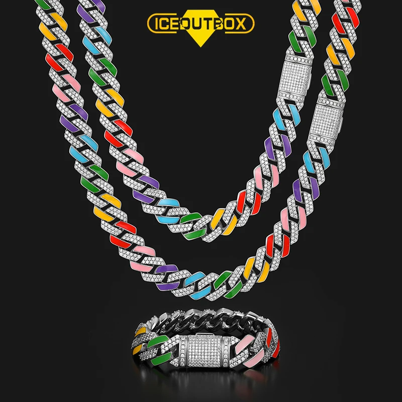 14mm Enamel Cuban Link Necklace Chain