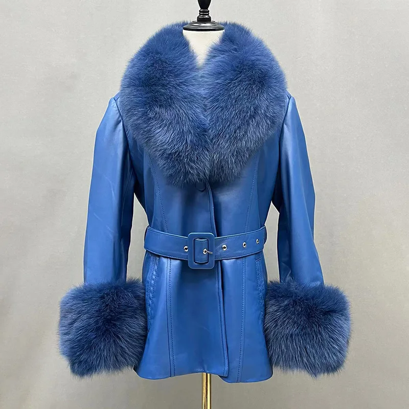 Manteau Femme Fourrure Peau De Mouton Avec Bordure En Renard - Taille S - Occasion Très Bon état