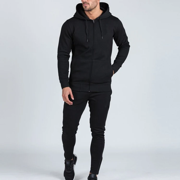 mens plain black tracksuit