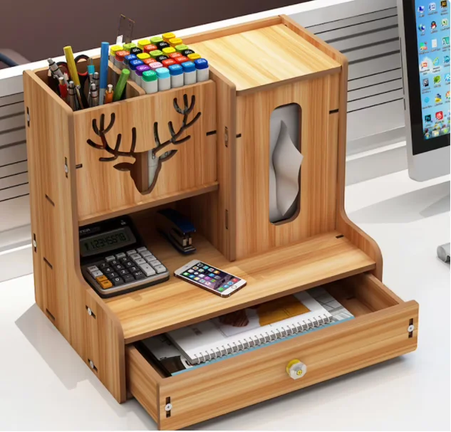 Wooden Office Table Organizer Shelf Desktop Stationery Storage ...