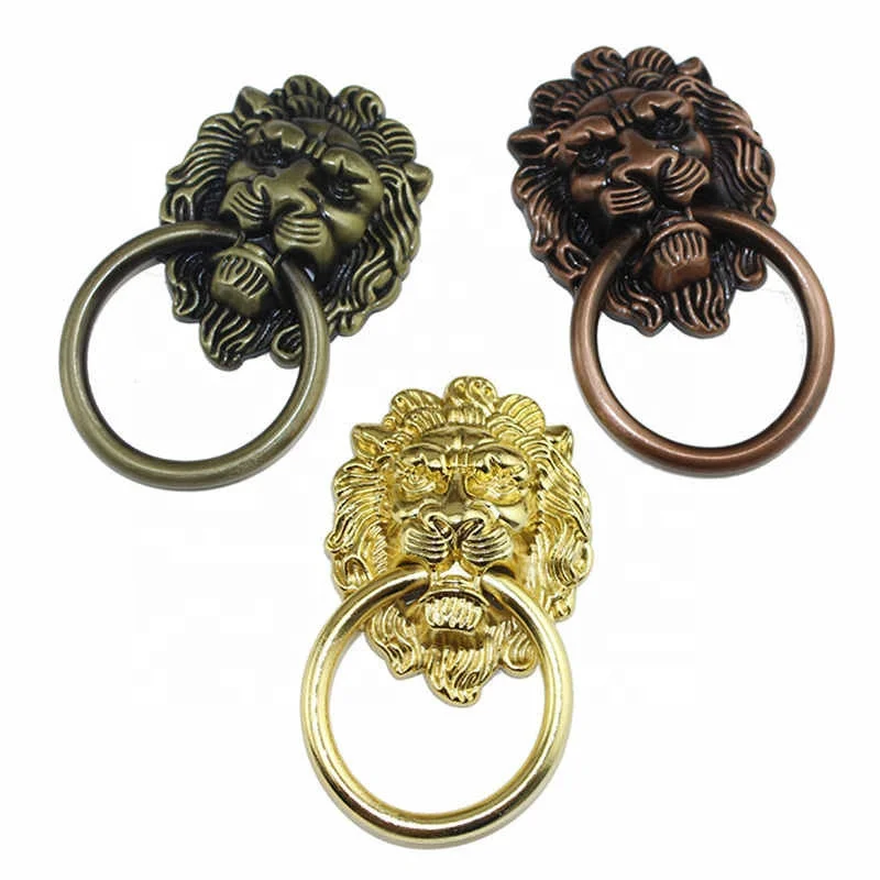 4 Lrg Lion Head Handles,Copper Lion ring pull,vintage chest Drawer Metal Knobs 
