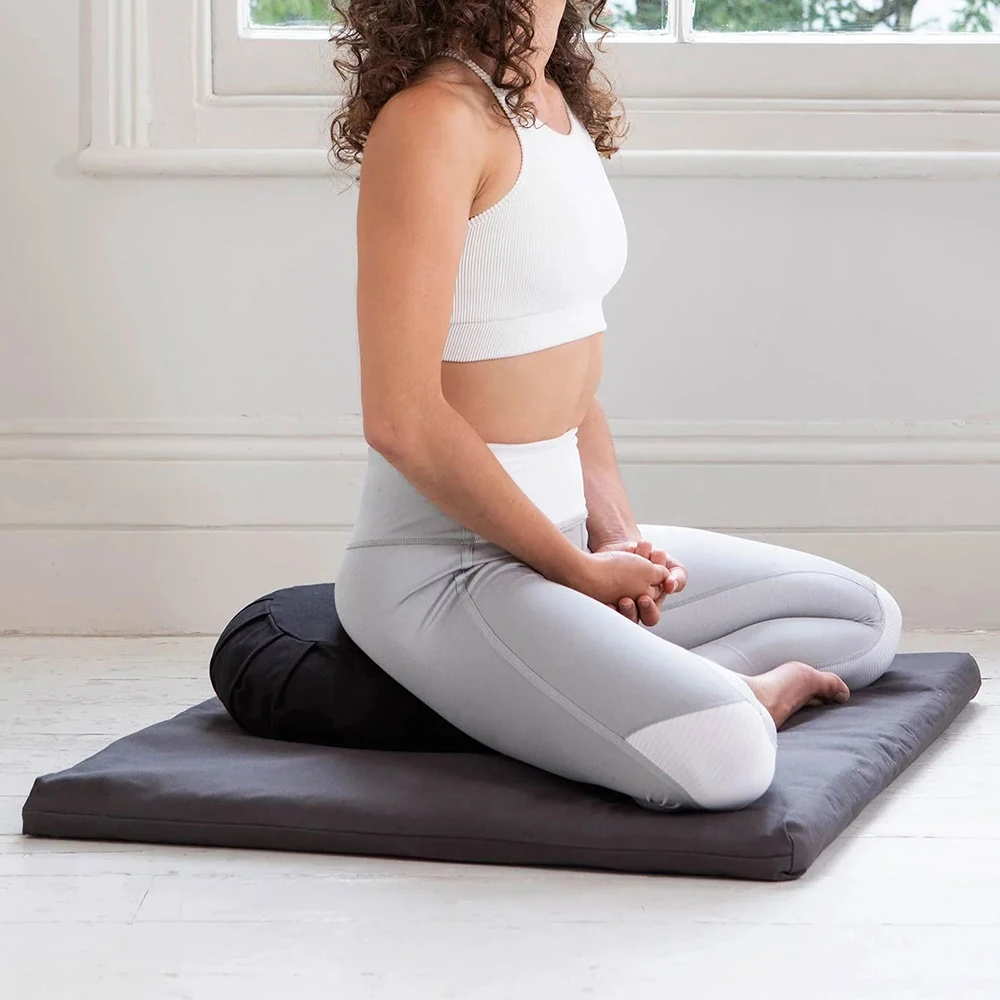 Danfuton Black Zabuton Zafu Meditation Cushion Set – Yoga Floor Seats, Cotton Batting, 14 Lb, USA Made