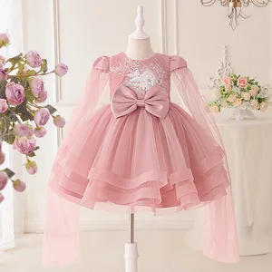 New Girl Summer Pink Dress Sweet Children Party Dresses for Princess Girls Dress for Toddlers Elegant Clothes for Kids