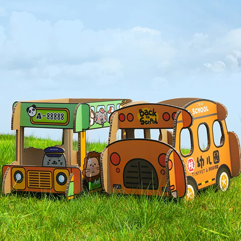 Double Decker Bus Cat Scratching Cardboard Bed House Cat Scratching Board Corrugated Paper Environmental protection